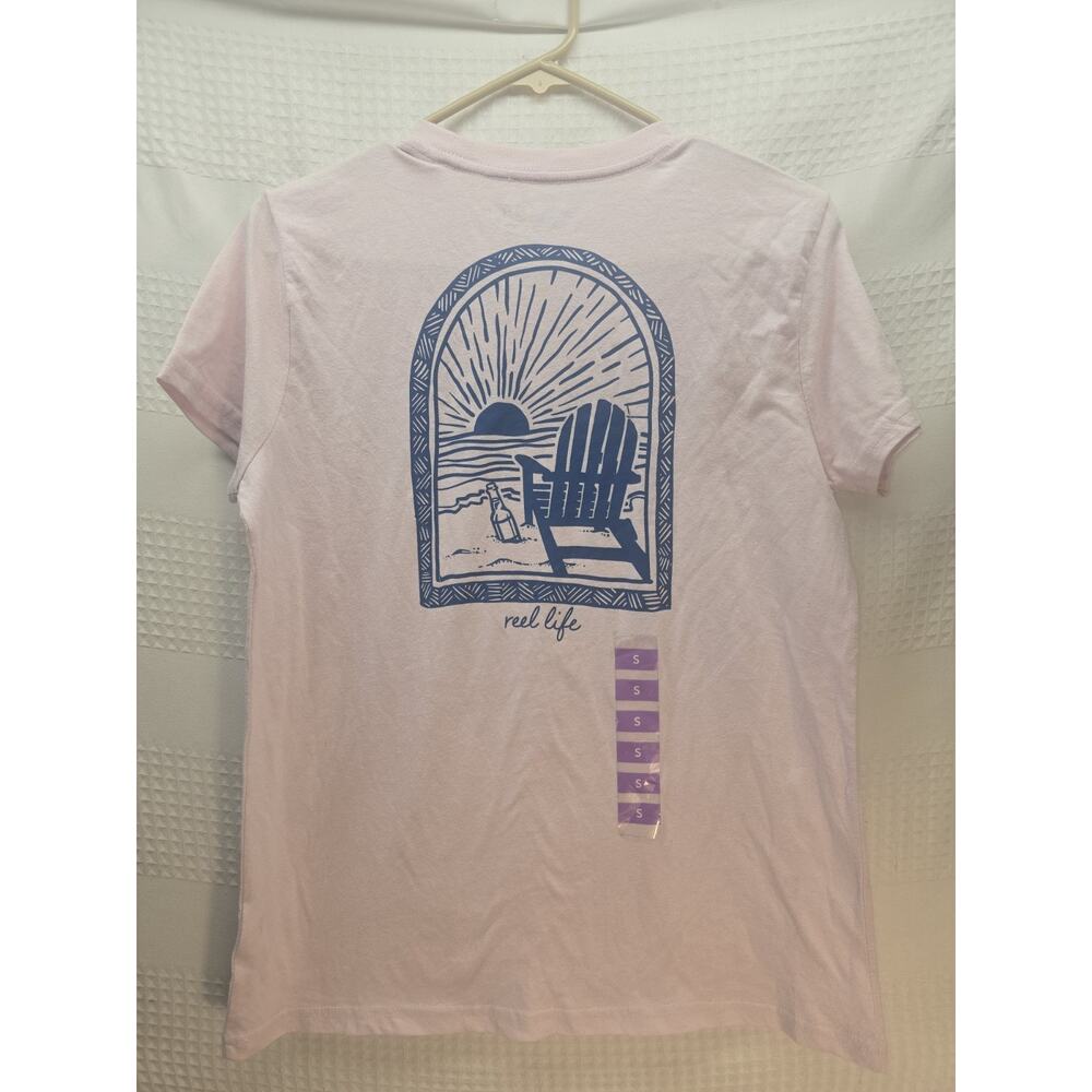 Reel Life Womens Size Small Tshirt Short Sleeve Beach Summer Pink Graphic 6791